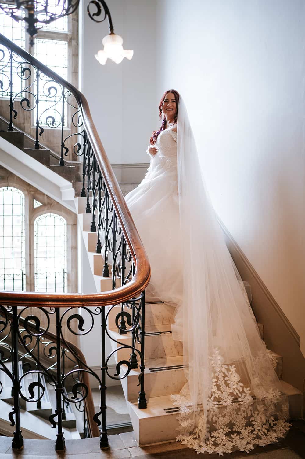 Outdoor bridal portrait with glowing natural makeup