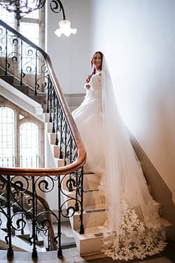 Outdoor bridal portrait with glowing natural makeup