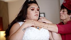 Soft romantic wedding makeup on bride Dani