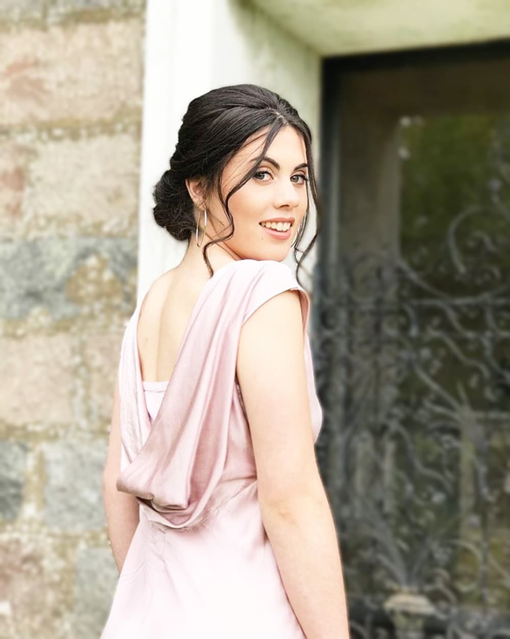 Beautiful Lydia in her silk prom dress with natural makeup