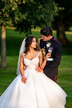 Romantic wedding photo highlighting natural bridal makeup